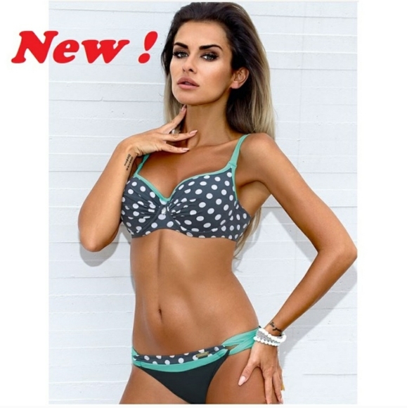 Grey & Teal Polka Dot Bikini - Picture 1 of 13